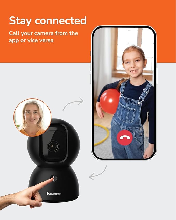 Sensforge 2.5K Black Indoor Pan-Tilt Dome Security Camera (2-Pack), AI Human & Pet Detection, 360° Coverage, Two-Way Audio, Dual-Band Wi-Fi (2.4G/5G), 64GB SD Card Included, No Monthly Fees