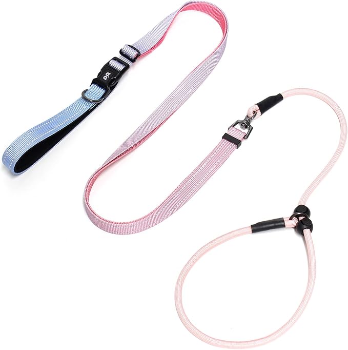 QQPETS Adjustable Slip Lead Dog Leash, Hands Free Waist Leash for Dog Walking, Reflective Training Lead with 360° Swivel Anti-Tangle, 4-7 ft Length for All Breeds