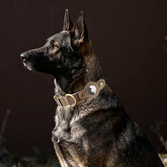 AirTag Dog Collar for Medium Dogs - Soft Leather Dog Collar with Apple AirTag Holder and Metal Buckle - Smart Tracker GPS Apple Air Tag Pet Collars(Brown, M)