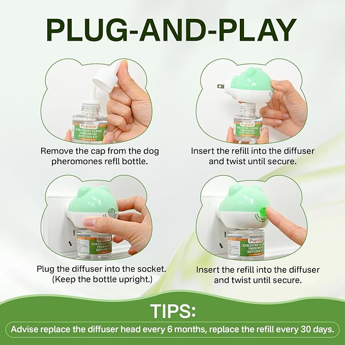 Dog Calming Diffuser with 3 Timing Functions, 3-in-1 Dog Anxiety Relief Diffuser Kit, 120-Day Anxiety Relief, Stress Relaxation Pheromones Calming for All Dogs (1 Diffusers + 2 Refills)