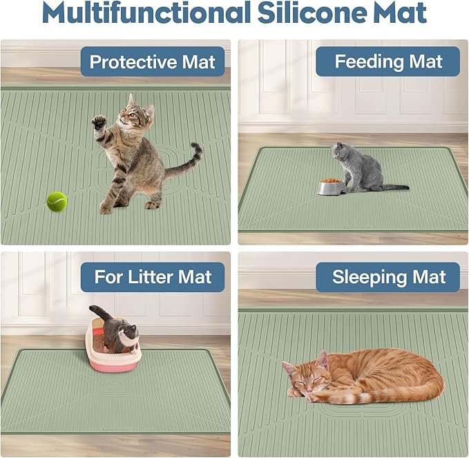 Lorvain Cat Litter Mats, 45" x 30" Extra Large Silicone Cat Mat for Litter Box, Easy to Clean Kitty Litter Trapping Mat, Soft on Kitty Paws, Waterproof, Urine-Proof Kitty Litter Mats for Floor, Green