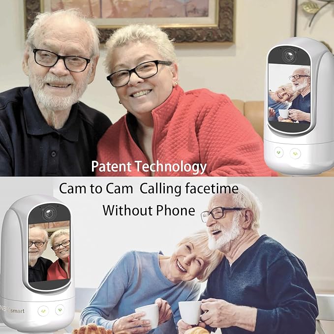 2-Way Video/Audio Security Camera Screen WiFi AI Detection Puppy/Pet/Cat/Elderly/Dog Monitor Wireless Facetime Cam Voice Phone APP Controlled Sound Video Calling Devices for Grandpa, White