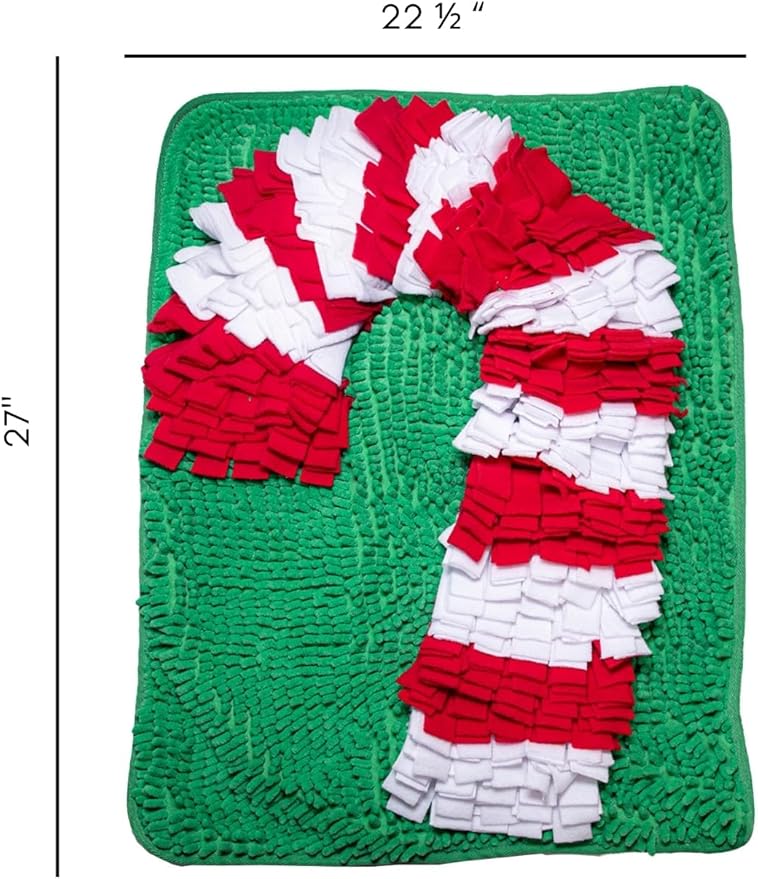 Tail Trends Christmas Snuffle Mats for Dogs – Interactive Dog Toy for Foraging & Nosework, Washable Slow Feeder, for Small Medium Large Pets (Candy Cane)