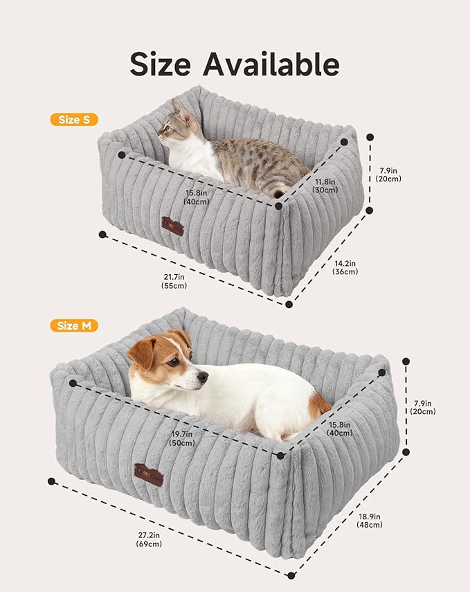 Heated Cat Bed Indoor, Pet Bed with 6 Temperature & 5 Timer Settings, Fluffy Cat Couch with Removable Machine-Washable Cover for Dogs Kitten Puppy in Winter, UL & FCC Certified, Medium, Grey