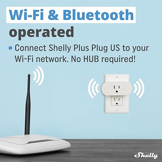 Shelly Smart Plug, Smart Home WiFi and Bluetooth Outlet with Power Metering, Works with Google Home, Alexa, Home Assistant, Smart Socket, No Hub, Easy Setup, Remote Control, Plus Plug US
