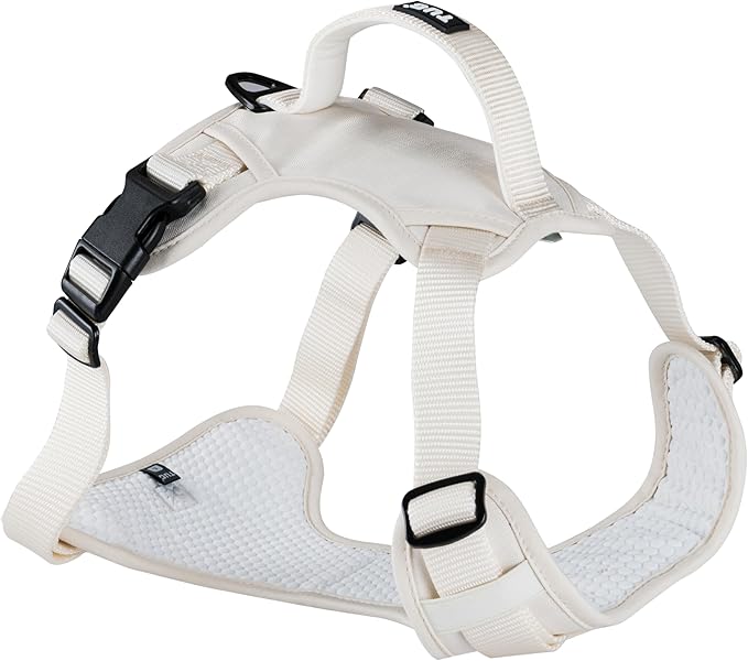 TUG Dog Harness with 2 Leash Connection Points | Adjustable, Padded, Lightweight | Handle on Back | No-Pull Front Clip (XL, Cream)