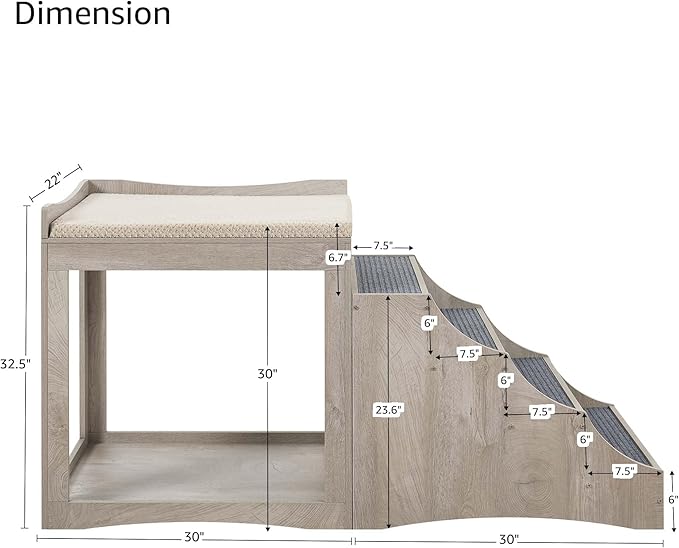 unipaws Large Pet Bunk Bed with Removable Step for Dogs and Cats, Multi-Level Bed Window Perch Seat Platform with Cushion, Indoor Use
