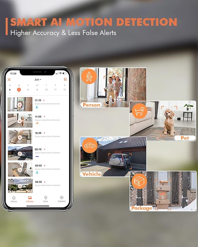 Dzees 2K Security Cameras Outdoor Wireless, WiFi Battery Powered Surveillance Camera for Home Security, Indoor Video Cam with Color Night Vision, 2 Way Audio, AI Motion Detection, Cloud/SD, IP65