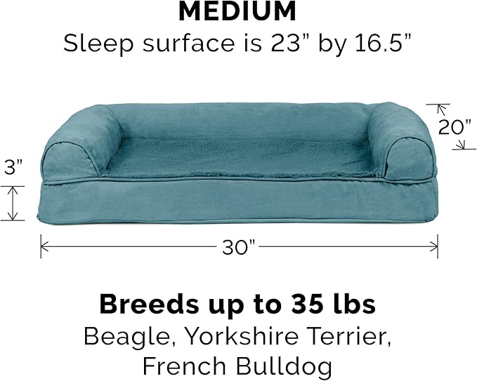 FurHaven Soft, Orthopedic Foam Sofa Dog Bed with Washable & Removable Cover - Plush/Suede - Deep Pool, Dogs Up to 35 lbs - Medium