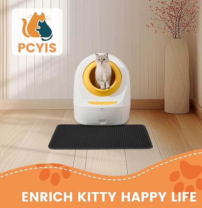 Cat Litter Mat, Litter Trapping Mat, 23.6” x15.7” Cat Mat for Litter Box, Cat Litter Mat Small, Honeycomb Double Layer Design, Waterproof & Urine Proof, Scatter Control, Non-Slip, Black, 1 Pack