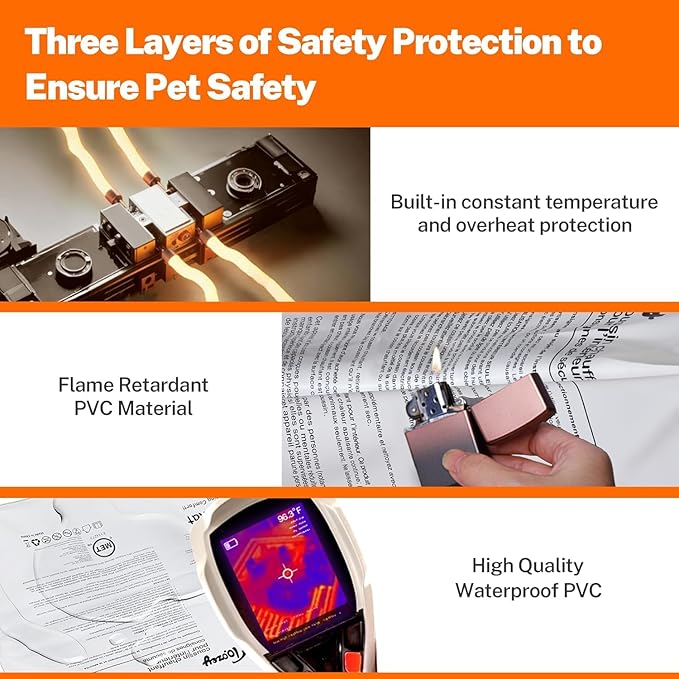 Toozey Outdoor Pet Heating Pad 35x24in,Extremely Waterproof Heated Bed for Dogs and Cats, Thermostatic Control, Chew-Resistant Cord, Soft Electric Blanket with Overheat Protection