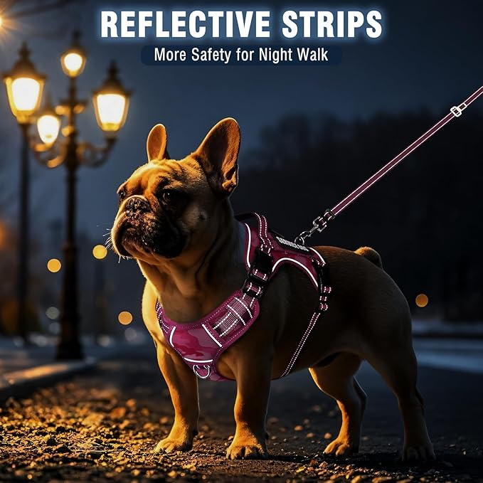 Tactical Service Dog Vest and Leash Set,Heavy Duty No Pull Dog Harness and 10 Patches with Dog Seat Belt for Medium Dogs,Reflective Pet Harness for Training Walking Hiking Camo Pink M