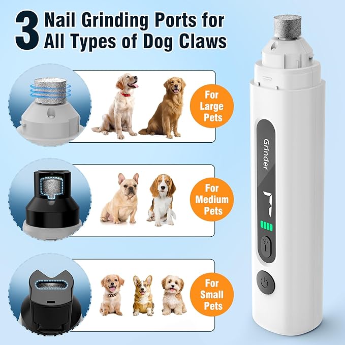 Dog Nail Grinder, 7-Speed Quiet Electric Dog Nail Trimmers, Dog Nail Clippers with Sponge Dust Collection & File for Small Medium Large Dogs, Rechargeable Pet Paw Grooming Supplies Kit