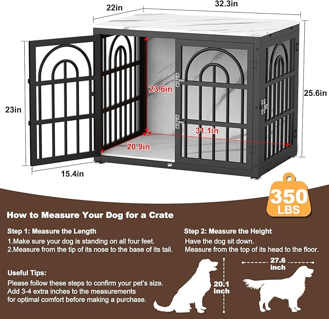 32" Dog Crate Furniture, Heavy Duty Dog Crates, Dog Kennel Furniture Indoor for Small Dog as TV Stand, Wooden Cage End Table for Indoor Decoration, Name Tag Escape-Proof Locks & Double Door