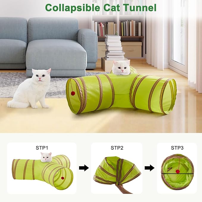 Cat Tunnels for Indoor Cats 3 Way Play Toy Kitty Tunnel Peek Hole Toy with Ball for Cat Tube Fun for Rabbits Kittens and Dogs