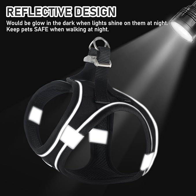 GAMUDA Small Dog Harness Collar and Leash Set, Step in No Chock No Pull Linen Fabric Soft Mesh Dog Vest Harnesses Reflective for Dogs Puppy Cats Kitten Rabbit (Black, XS)