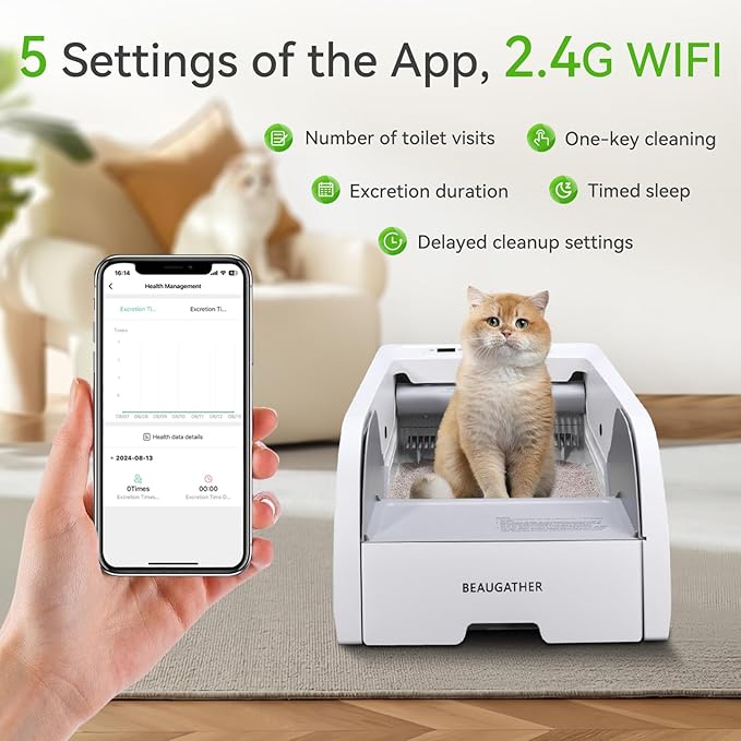 Self Cleaning Litter Box, Upgraded Automatic Cat Litter Box Self Cleaning That Can Use Clumping Cat Litter, Anti Pinch and Odorless