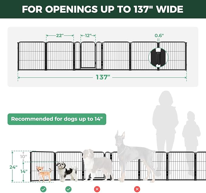 FXW Dog Gate Extra Wide Designed for Indoor Use, Adjustable Width Up to 137-inch Wide (24" H 6 Wire Panels for Puppies and Small Dogs), Black