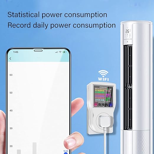WiFi Smart Plug with Energy Monitoring Electricity Usage Monitor with LCD Display Smart Metering Socket for Home Appliances AC85‑265V US Plug 16A Maximum Current 3680W