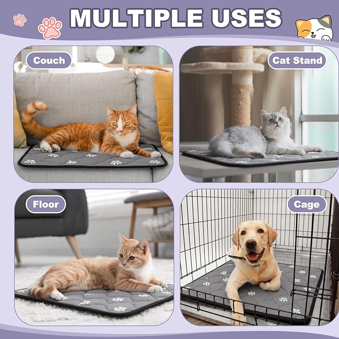 Riakrum 4 Pack Self Heating Cat Bed Pad Self Warming Pet Dog Mat Non Slip Washable Cat Kennel Crate Pad with Storage Bag for Indoor Outdoor Small Medium Dog Kitten(M, 20 x 28 Inches)