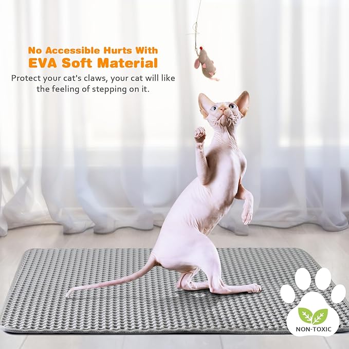 Waterproof Cat Litter Mat, Double Layer EVA, Odor-Free Large Grid, Urine Proof, Easy Cleanup (Gray, 12 x 12)