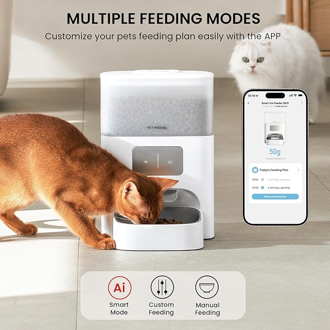 PET MARVEL Automatic Pet Feeder, 4.4L Large Capacity (30-Day Meals) with Quadruple Seal for 30-Day Freshness - APP/WiFi Control, Anti-Jamming Design, Detachable, Dual Power Backup, M3