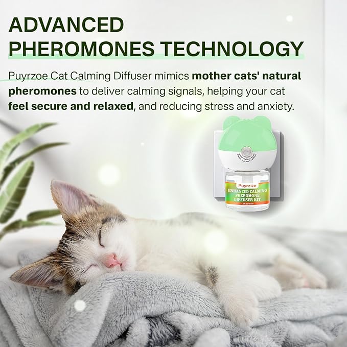 Cat Calming Diffuser with 3 Timing Functions, 6-in-1 Cat Pheromones Calming Diffuser Kit, 120-Day Anxiety Relief, Stress Reduction & Relaxation for All Cats (2 Diffusers + 4 Refills)