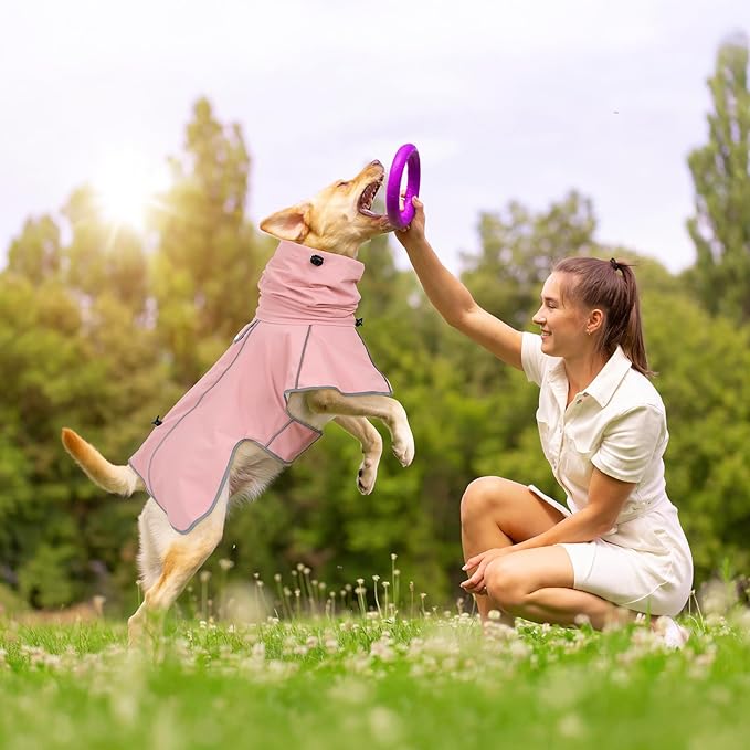 Reflective Dog Raincoat, Windproof & Waterproof Dog Rain Jacket, Adjustable Hooded Pet Poncho with Leash Hole for Small, Medium, Large Dogs(S-2XL) (Pink, X-Large)