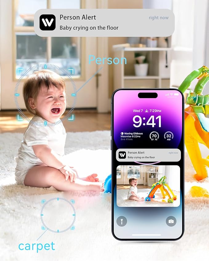 Security Camera Indoor - AI descriptive Notification, 2.4G&5GWIFI 2K Smart Security Camera | U.S. Cloud | 911 Emergency Dispatch | Simple 5-Min Setup,2-Way Audio,AI Smart Detection