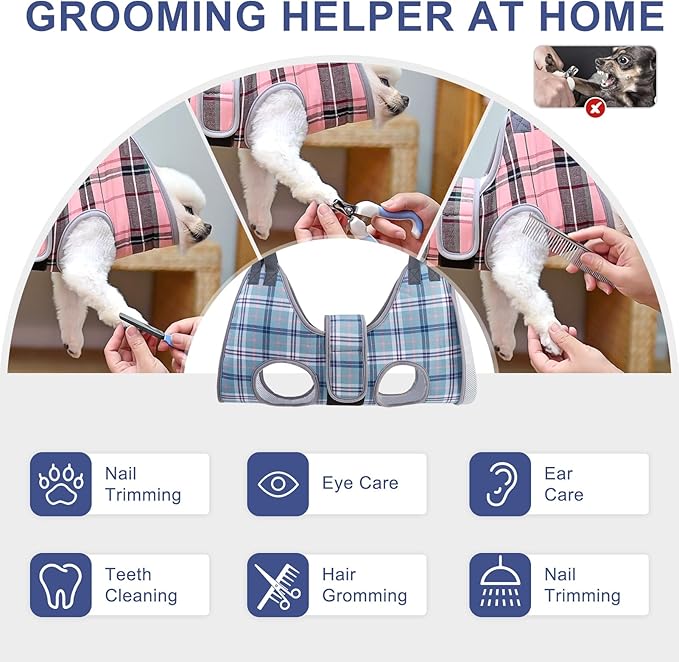 BEAUTYZOO Dog Grooming Hammock, Medium Dog Sling for Nail Trimming, Dog Hanging Harness for Claw Care with Thick Fabric Neck Support Wide Strap Restraint Cat Grooming Hammock, Blue M