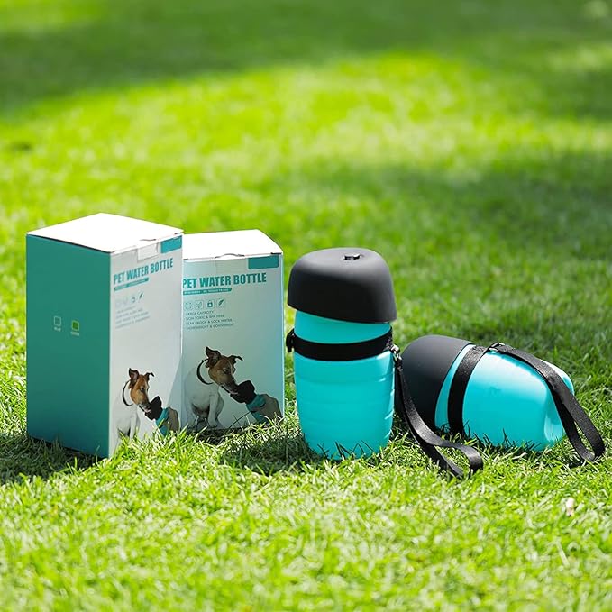 Dog Water Bottle Portable (17oz/22oz), 2 in 1 Foldable Dog Travel Water Bottle, Leak-Proof Dog Water Dispenser, Pet Water Bottle Drink Feeder for Outdoor Walking Hiking, Food-Grade Silicon (17oz)