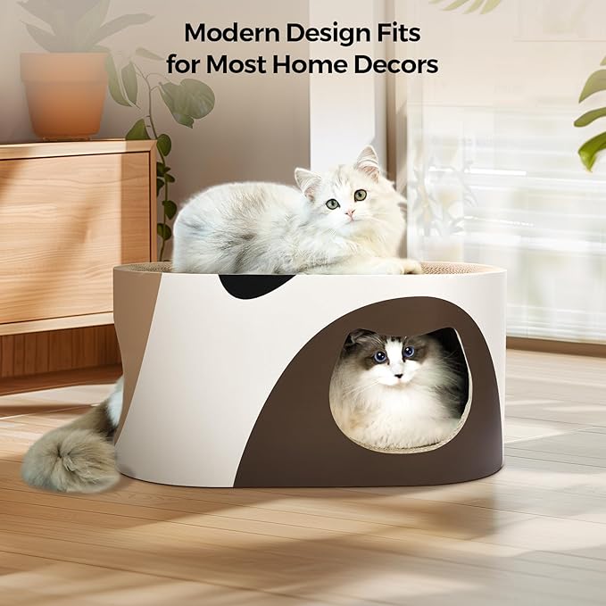 Big Cat Scratcher Lounge, Corrugated Cardboard Cat Scratcher House with Hole, Large Scratching Lounger Bed, Cat Scratching Pad for Indoor Cats as Furniture Protector, Rabbit Cardboard House