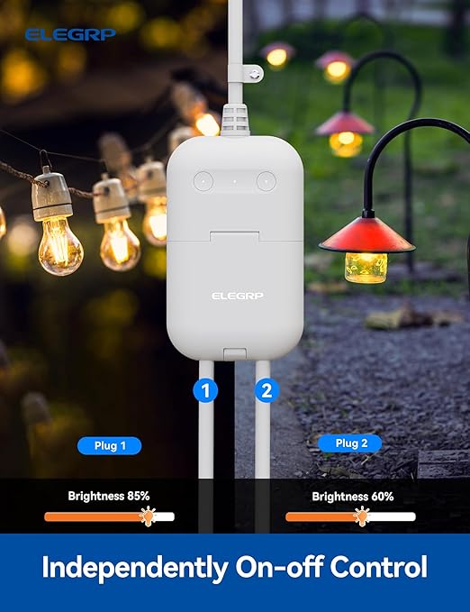 ELEGRP PQR20 Outdoor Smart Plug Waterproof IP66, WiFi Plug with 2 Individually Sockets, Compatible with Alexa & Google Assistant, Smart Outdoor Outlet for String Lights, UL Certified, 2 Pack, Grey