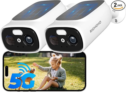 2pcs 2.4G/5G WiFi Cameras for Home Security with Embedded Solar Panel,2.5K Solar Security Cameras Wireless Outdoor with Color Night Vision,2-Way Talk,Siren,IP66, Cloud/SD, AI Detection,W/Alexa