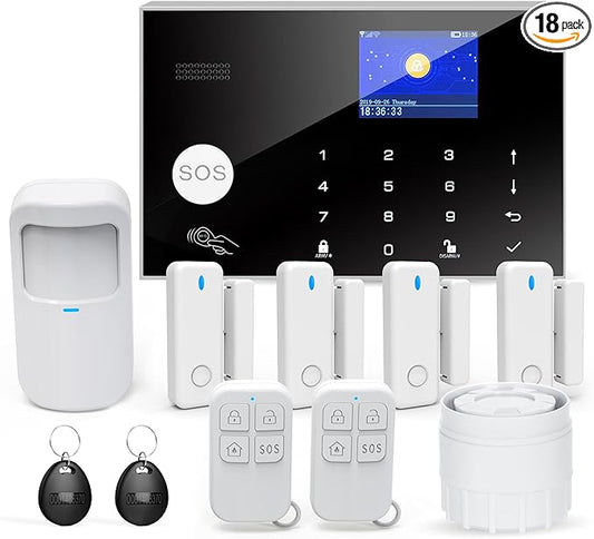 Alarm System with Phone APP Alert,DIY WiFi Home Security Alarm System,12pcs Kit Motion Detector,Door Sensor,Remote Control,Siren,Compatible with Alexa Google for Home Villa,for Children Elderly Safety
