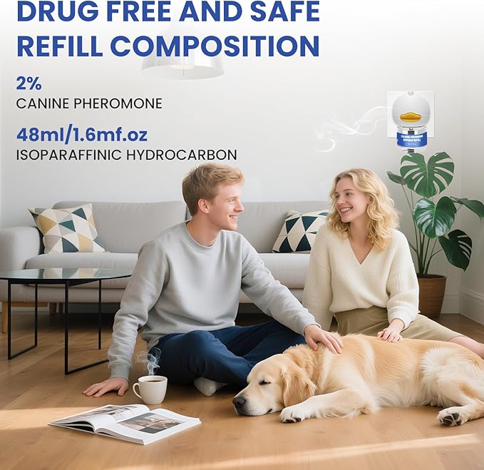 8 Pack Dog Calming Pheromones Diffuser Kit - 2 Plug-ins + 6 Refills (48mL Each) - 180 Day Supply for Anxiety, Aggression, Barking & Stress Relief in Dogs