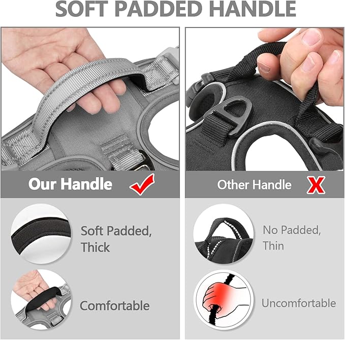 PoyPet No Pull Dog Harness, No Choke Reflective Dog Vest, Adjustable Pet Harnesses with 2 Leash Attachments with Easy Control Padded Handle for Small Medium Large Dogs(Gray,L)
