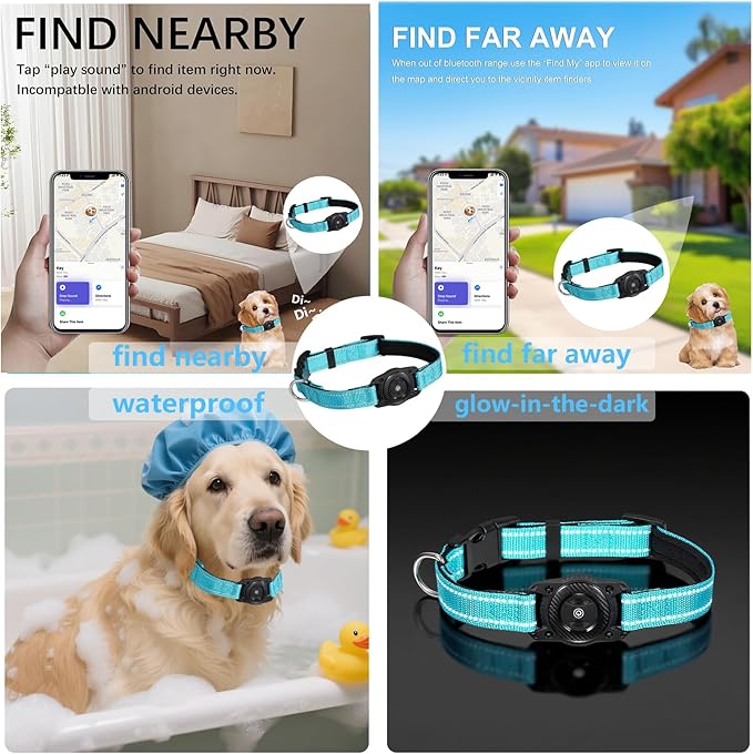 Tracking Collar for Dogs Waterproof Adjustable Air Tag Dog Collar Holder, Comfortable Dog Collars for Small Medium Large Dogs (SkyBlue, M)