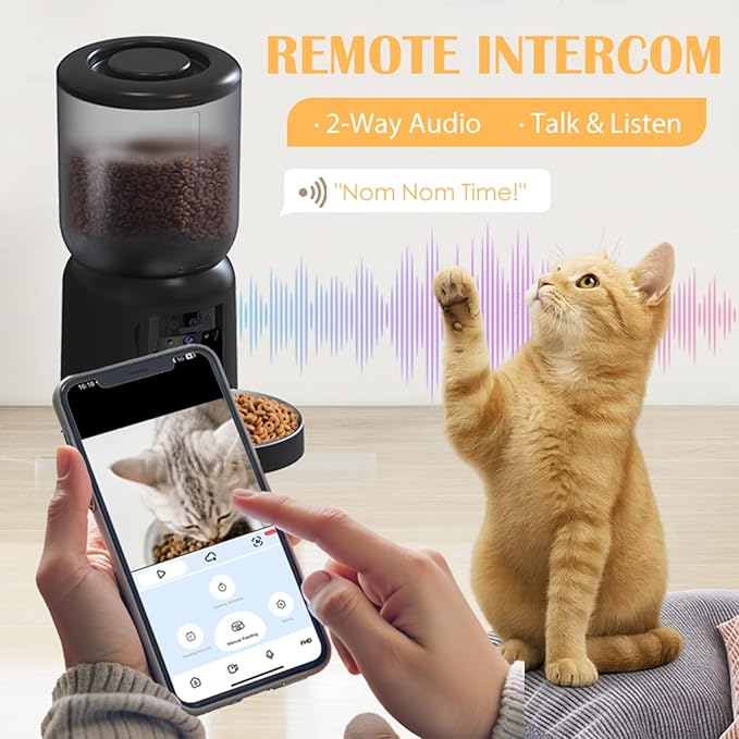 Automatic Cat Feeder with 2K HD Camera, 2.4/5G WiFi 6L Pet Feeder Automatic for Cats & Dogs, Dog Automatic Feeder APP Control, Programmable Cat Food Dispenser with Night Vision,Two-Way Audio (Black)