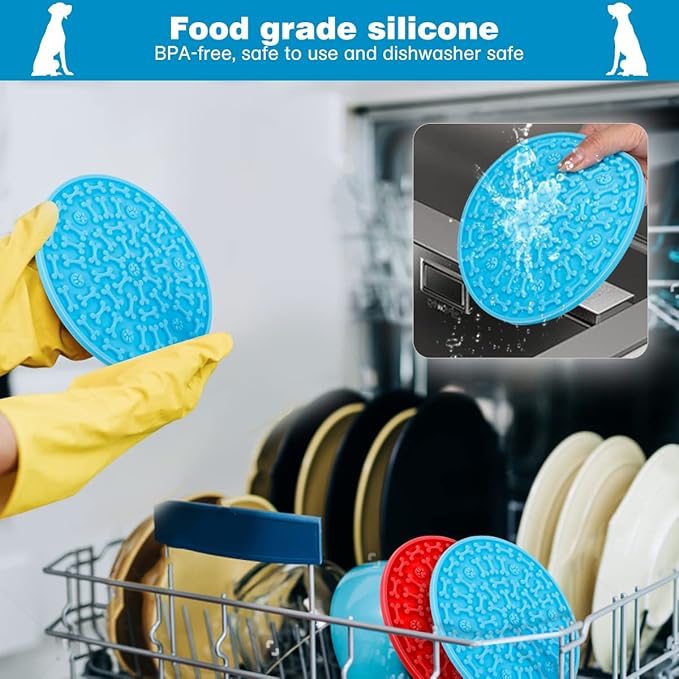 Dog Lick Pad, Pet Bathing Grooming Distraction Wall Mounted Silicone Slow Feeder Mat with Strong Suction, 2 Pack