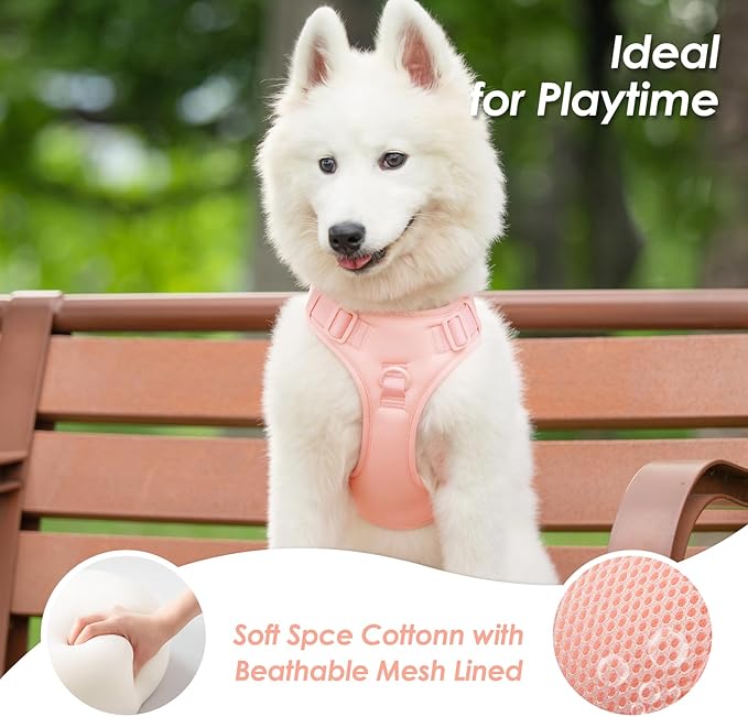 No Pull Dog Harness, Puppy Vest with Front Clip for Small Medium Large Sized Dog(Light Pink,L)