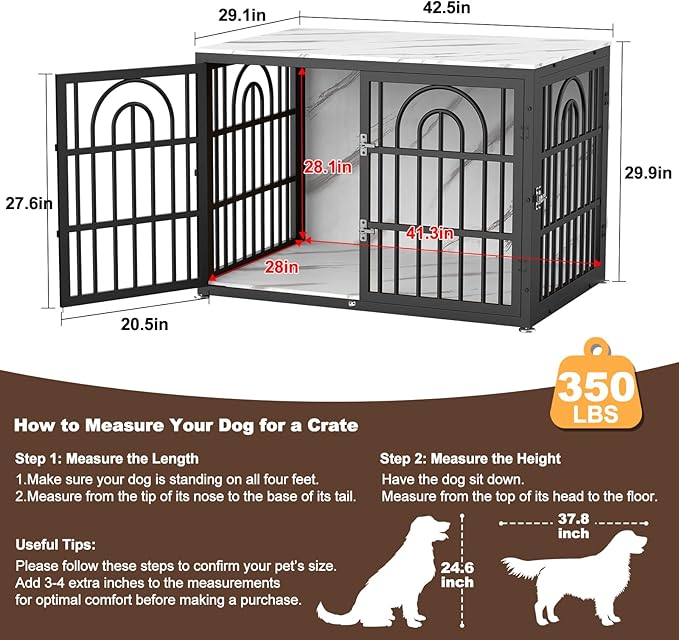 42" Dog Crate Furniture, Heavy Duty Dog Crates, Dog Kennel Furniture Indoor for Large Dog as TV Stand, Wooden Cage End Table for Indoor Decoration, Name Tag Escape-Proof Locks & Double Door