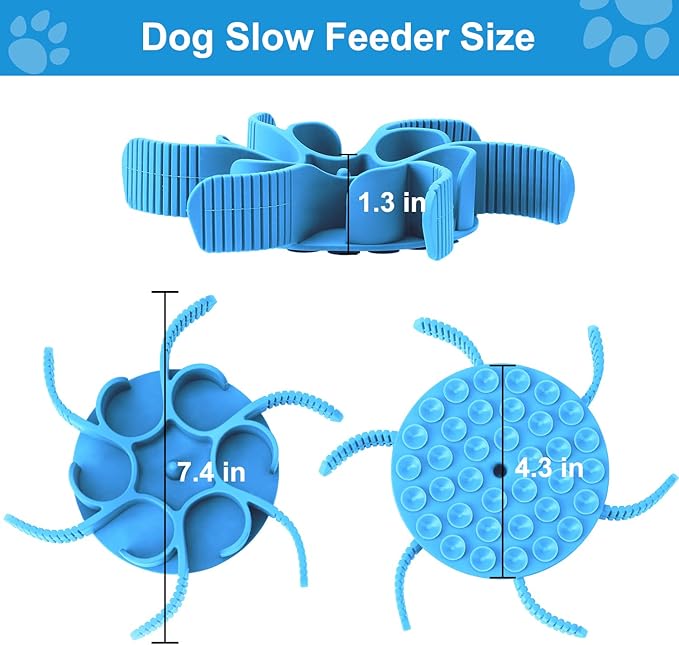 Dog Slow Feeder Bowls Silicone Spiral Pet Food Feeder Insert to Slow Down Eating for Large Medium Small Breed Dogs Perfect with Stainless Steel Glass Ceramic Pet Bowls (Blue)