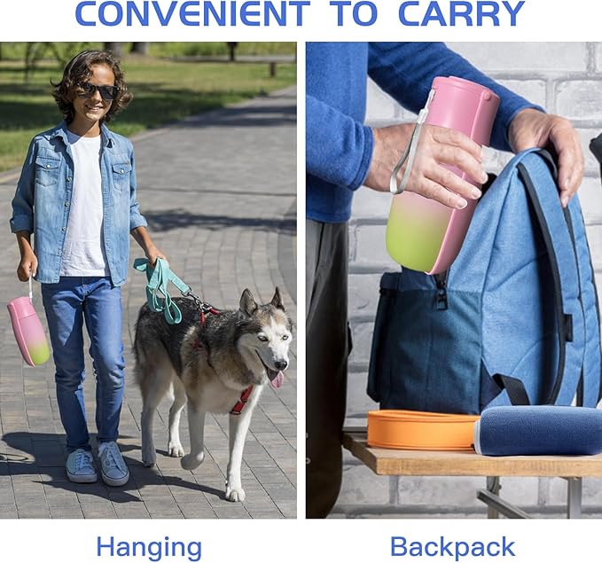 Dog Water Bottle Portable - Food Grade Material BPA Free, 19Oz Leak Proof Pet Water Bowl Dispenser, Travel Puppy Accessories for Outdoor Walking Camping, Dogs Birthday Gifts (Pink&Green)