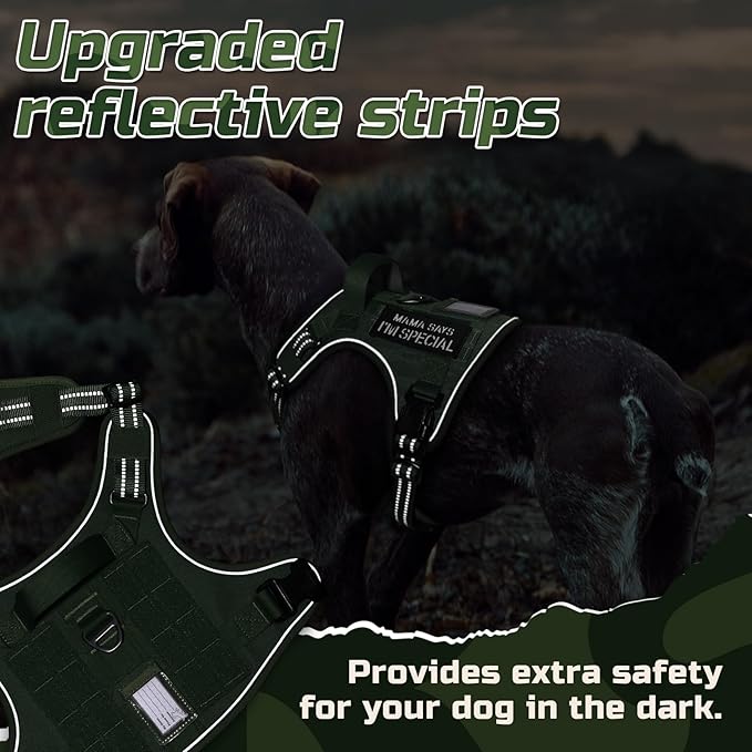 rabbitgoo Tactical Dog Harness for Large Dogs, No Pull Military Service Vest with Handle & Molle, Easy Control for Training Walking, Adjustable Reflective Straps, Green, L