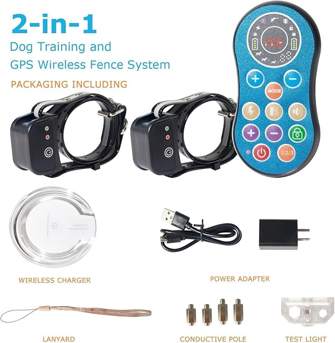DOTSTAR Wireless Dog Fence GPS Pet Training Collar Electric System, Dog Wireless Fence Adjustable Range 50-990 Feet, Wireless Charging Dog Fence, Fully Sealed Waterproof Collar Receiver