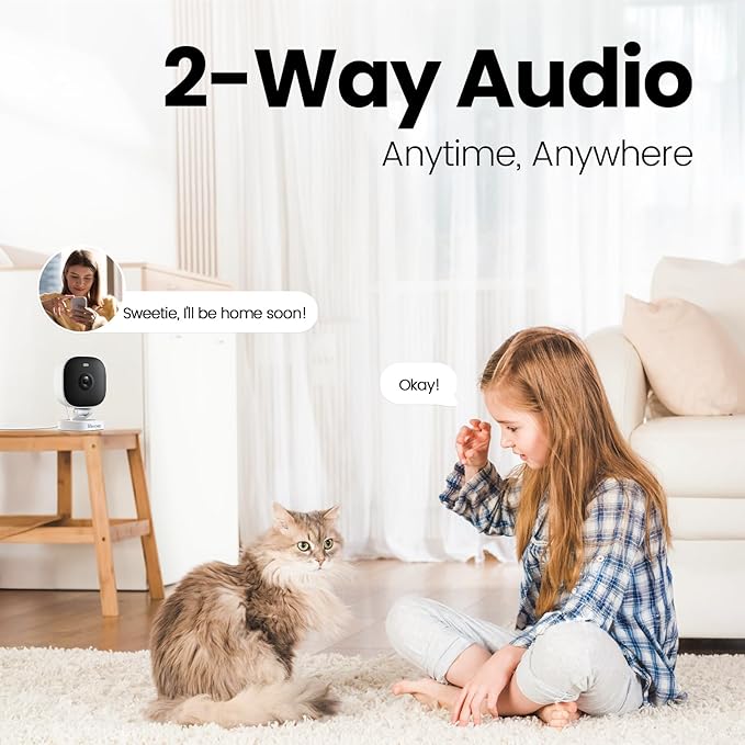VIMTAG Indoor 2.5K/4MP 2.4G WiFi Wired Plug-in Camera for Home Security/Pet/Dog/Cat/Baby with Phone App, 2-Way Audio/Night Vision, AI Human/Sound/Motion Detection, Support Alexa/Up to 512GB TF Card