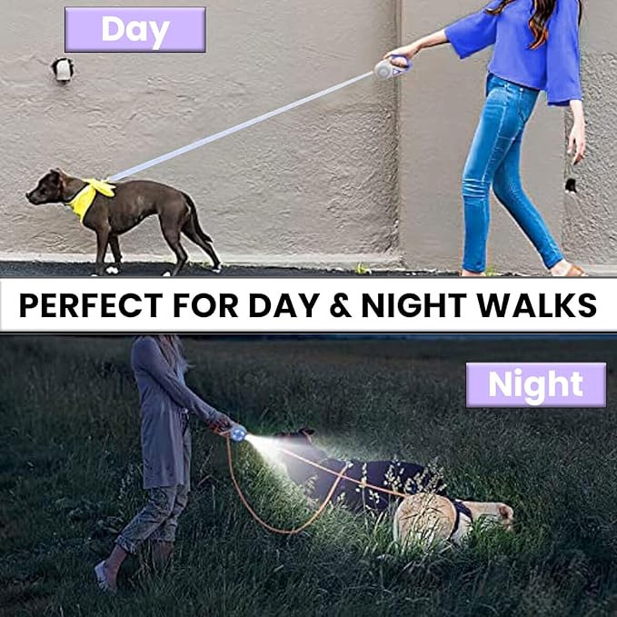 Best Dog Supplies Luminous Retractable Dog Leash with Front Safety Led Light - 360°Tangle-Free Training Leash for Ultimum Freedom with Anti Slip Handle Dogs & Cats - Purple 5M/16ft