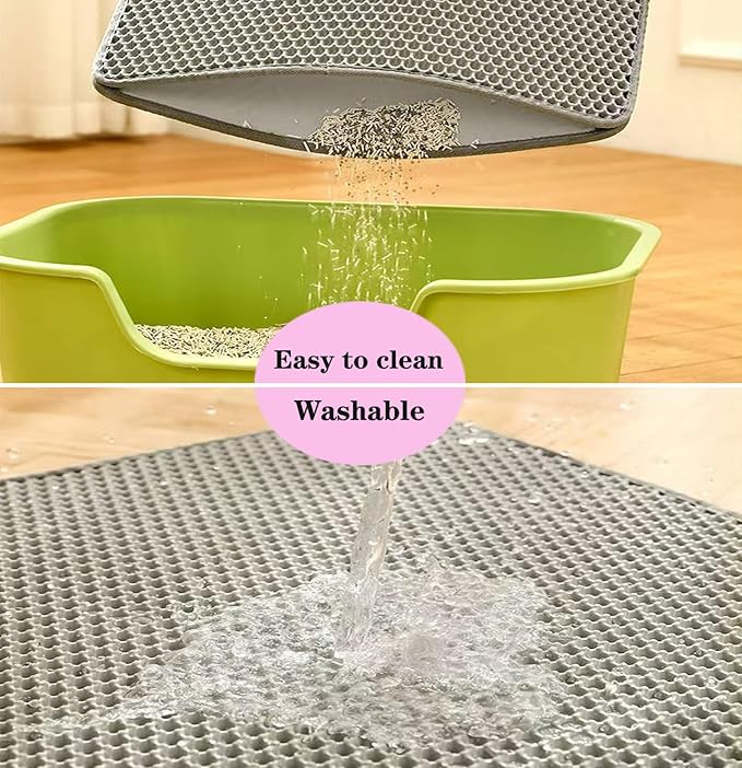 Large Cat Litter Mat - 30"x 24" Double Layer Honeycomb Kitty Litter Mat,Waterproof and Urine-Proof,Easy to Clean with Handles,Ideal Litter Trapping Mat for Cats