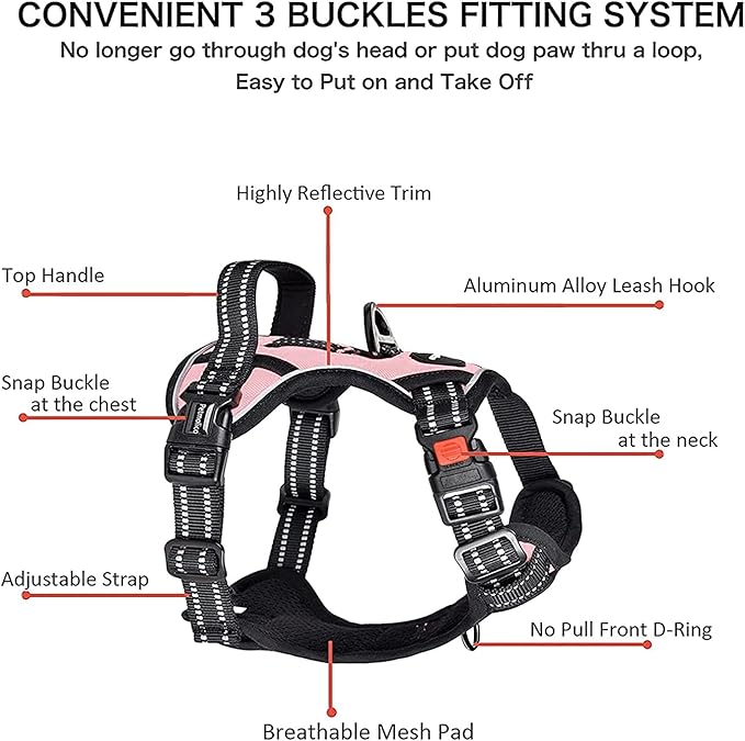 Petmolico No Pull Dog Harness Set with Leash Attachment Easy Control Handle Reflective Harness Vest Small Breed, Puppy Vest and Leash Set with Poop Bag Holder, Medium - Light Pink